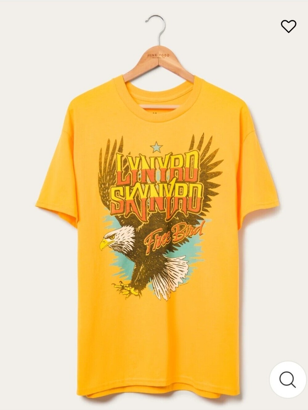 Junk Food Clothing Lynyrd Skynyrd Free Bird Eagle Graphic Band T-Shirt Yellow XL